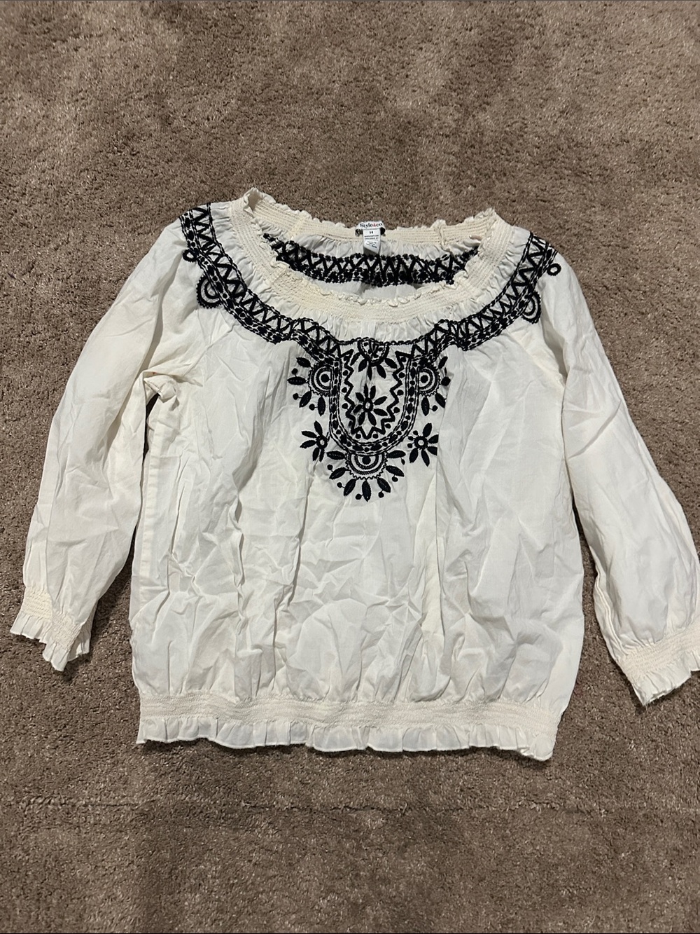 Style &Co Embroidered Ivory Peasant Blouse